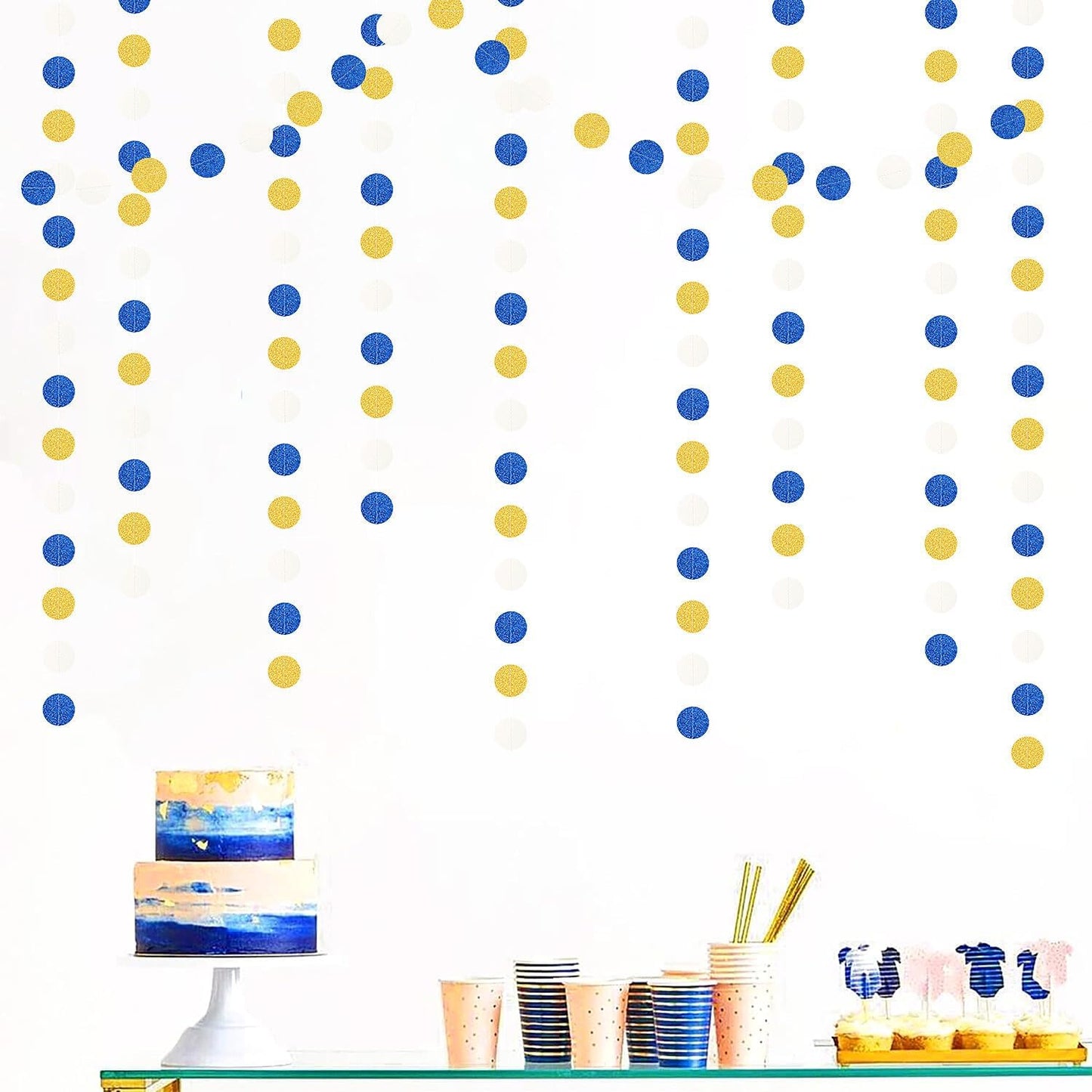 Navy-Blue White-Gold Birthday Party-Decorations Streamers - 52FT Graduation Hanging Paper Garland Banner,Baby Bridal Shower Wedding Engagement Bachelorette Supplies Backdrop Decor Hugtmr