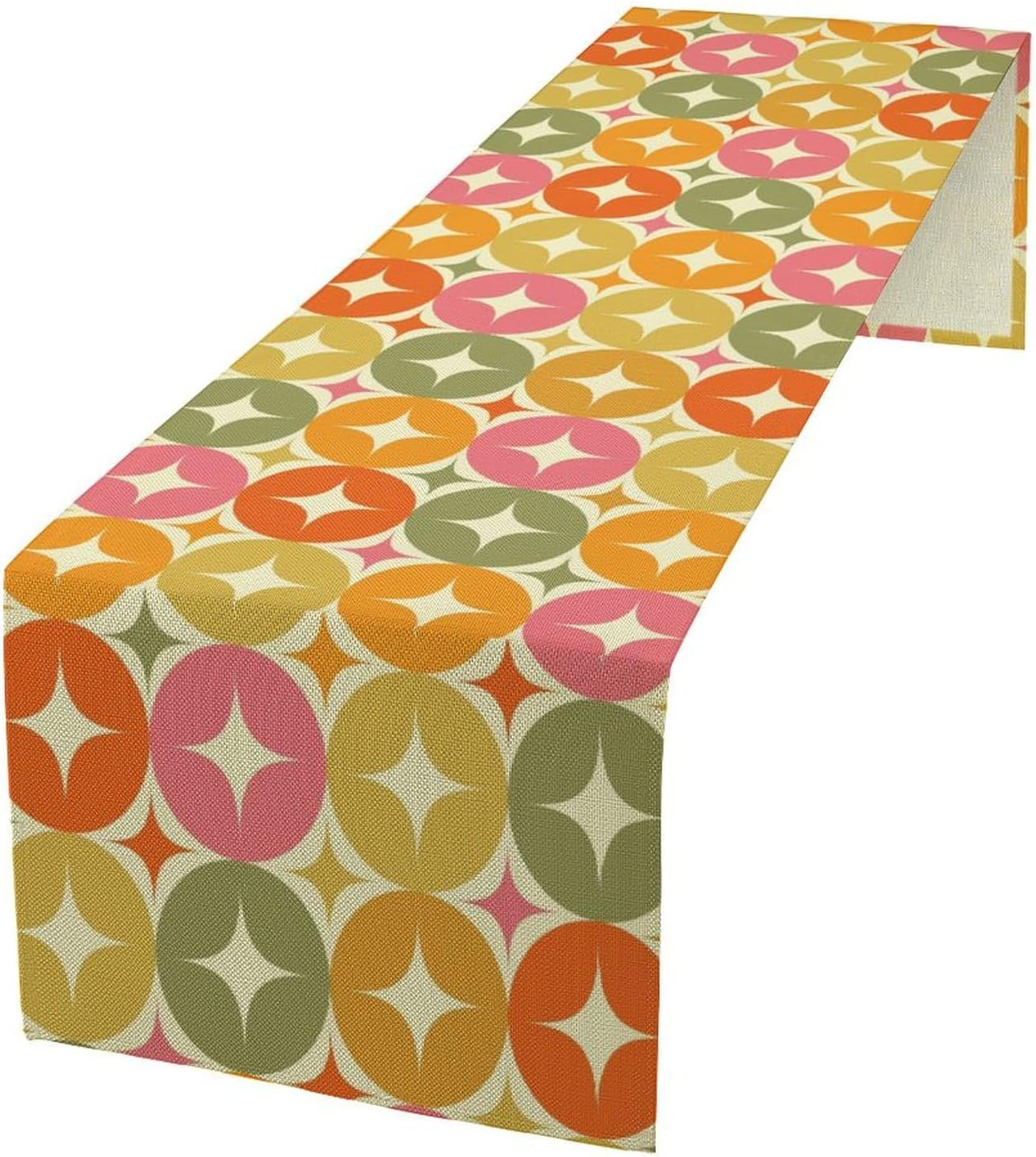 Mid Century Table Runner, Flag Retro Atomic Starburst 1950s Abstract Geometric Space Tabletop Decoration for Home Kitchen Restaurant Table Flag 13x60 Inch