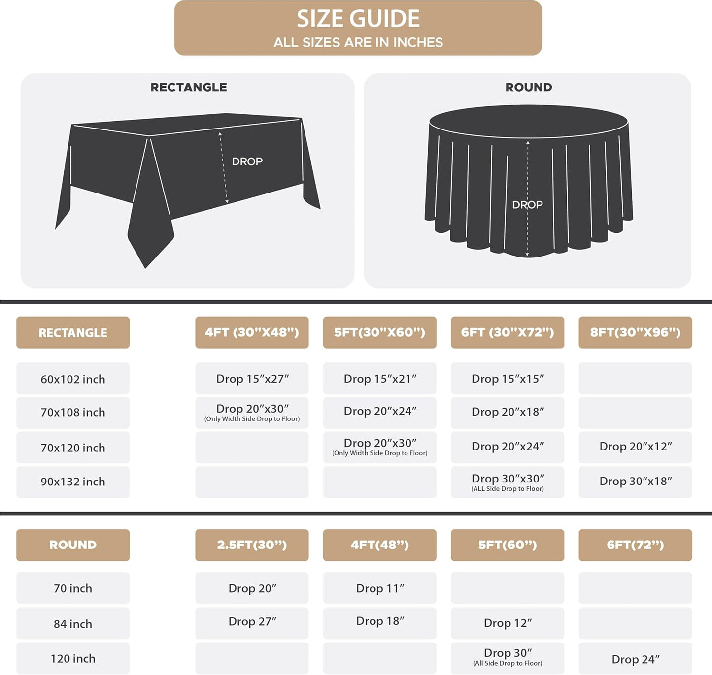 Fitable 8 Pack Table Cloth Rectangle Table: Stain and Wrinkle Resistant Tablecloth Rectangular, Washable Polyester Tablecloths for Wedding Party Dining Banquet Event Catering(Ivory, 70x120 Inch)