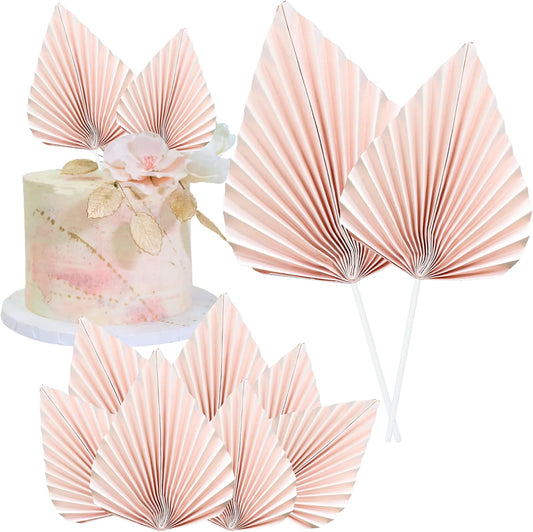 Gyufise 6Pcs Paper Palm Fan Cake Toppers Palm Leaf Fan Cake Topper Palm Spear Leaf Cupcake Toppers Cake Insert Decoration For Cake Decorating Diy Craft Project Home Wedding Party Supplies Pink