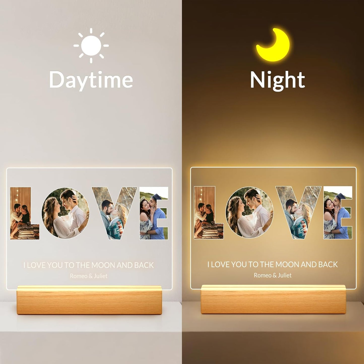 Custom Picture Frames with Photo, Personalized LOVE Photo Frame with Night Light, Customized Picture Frame, Personalized Anniversary Birthday Gifts for Women, Men, Him, Her, Girlfriend, Boyfriend, Couple