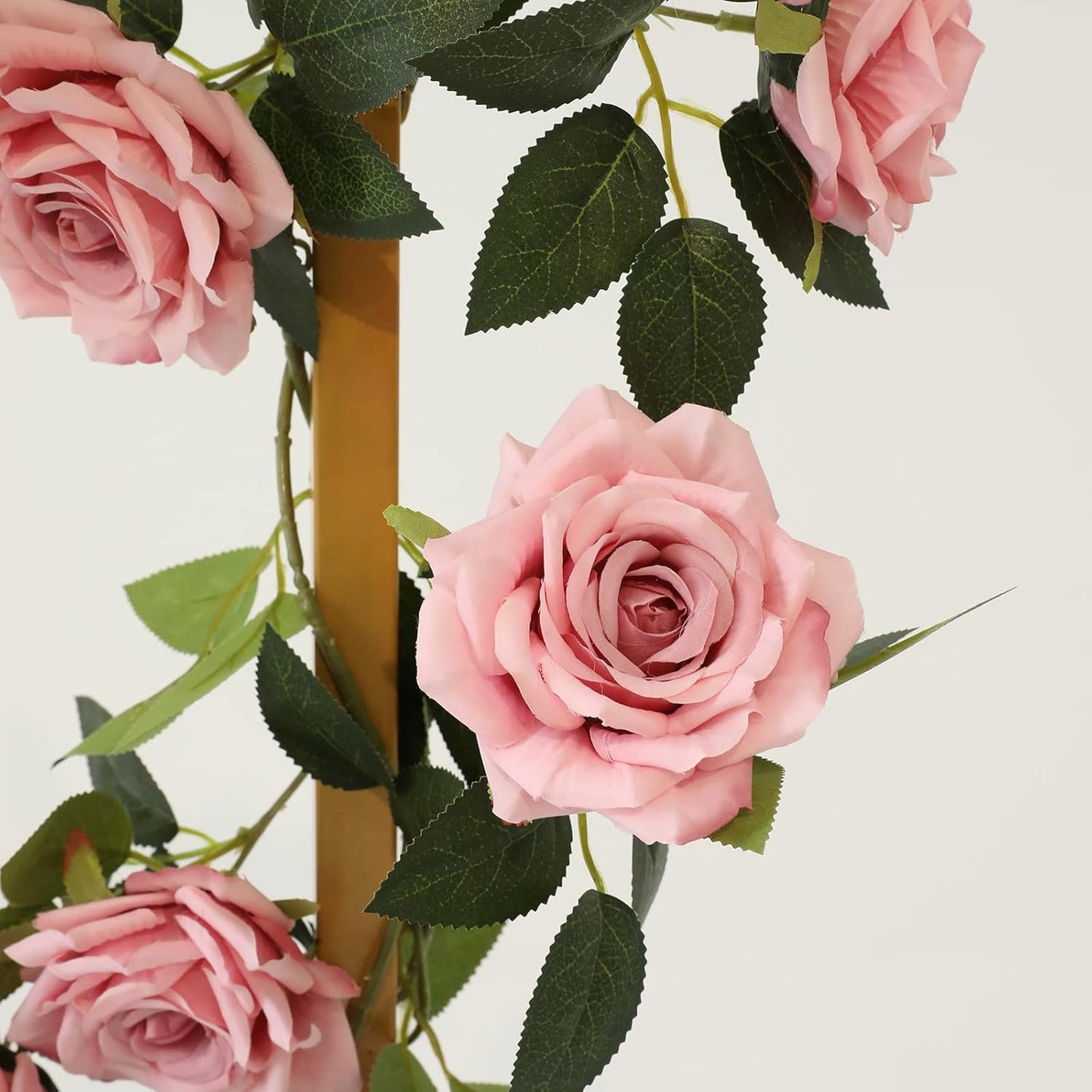 2 Strands 73'' Artificial Silk Rose Flower Vines Garland, Fake Pink Roses Floral Green Leaves Hanging Plant for Wedding Arrangement Decoration, Wall, Party, Bedroom, Home Decor (Pink)