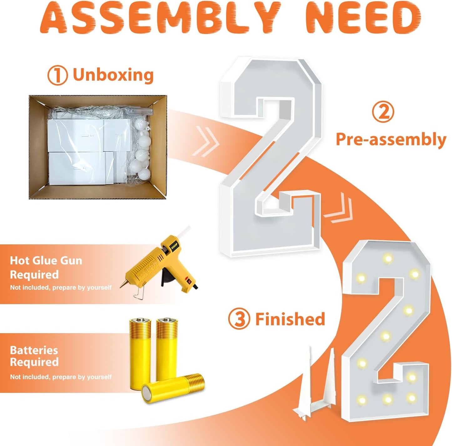 4FT Marquee Numbers, Big Light Up Numbers 2, Cardboard Numbers for Balloons 2nd 20th 21st Birthday Decorations, DIY Mosaic Numbers for 2025 Graduation, Marquee Sign Pre-Cut Foam Board Kit