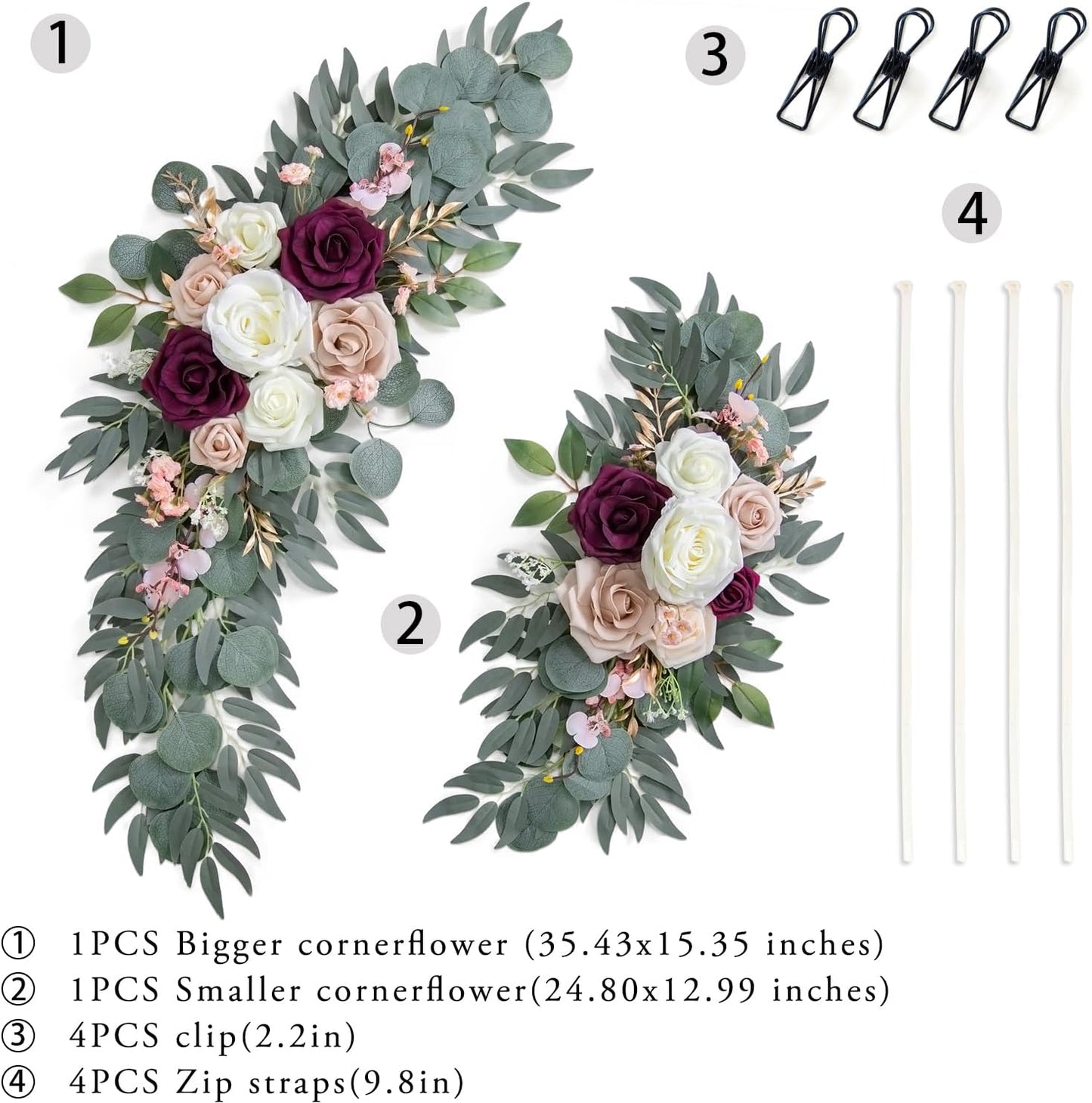 Ponatia Wedding Arch Flowers (Pack of 2), Artificial Burgundy & Nude & Ivory Wedding Flowers for Welcome Signs and Ceremony Reception