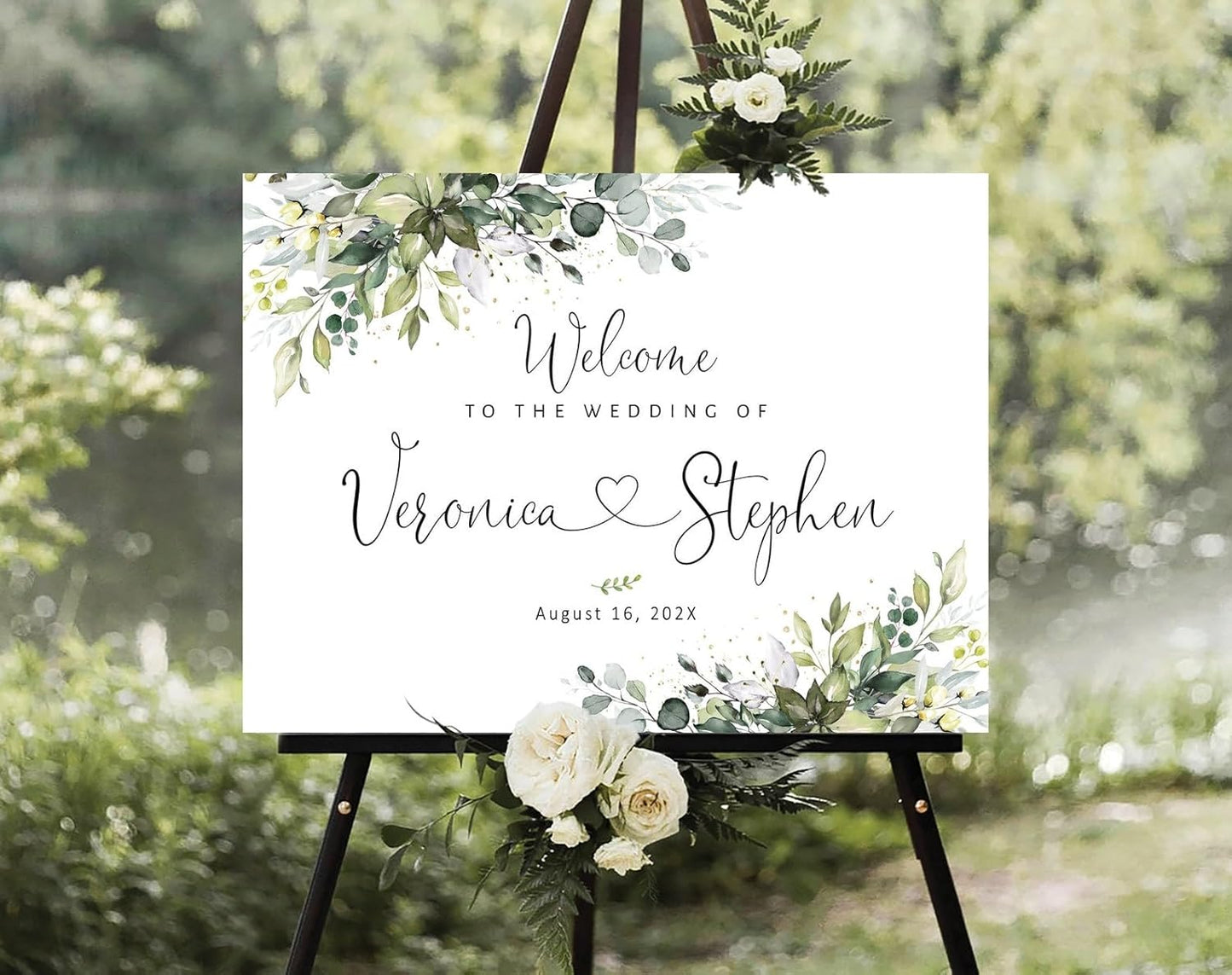 Welcome Wedding Signs, Minimalist White Floral Wedding Sign Decorations Signage 12" X 18" (Small), 27" (Medium), 36" (Large), Plastic, Modern, Pole Mount, Weather