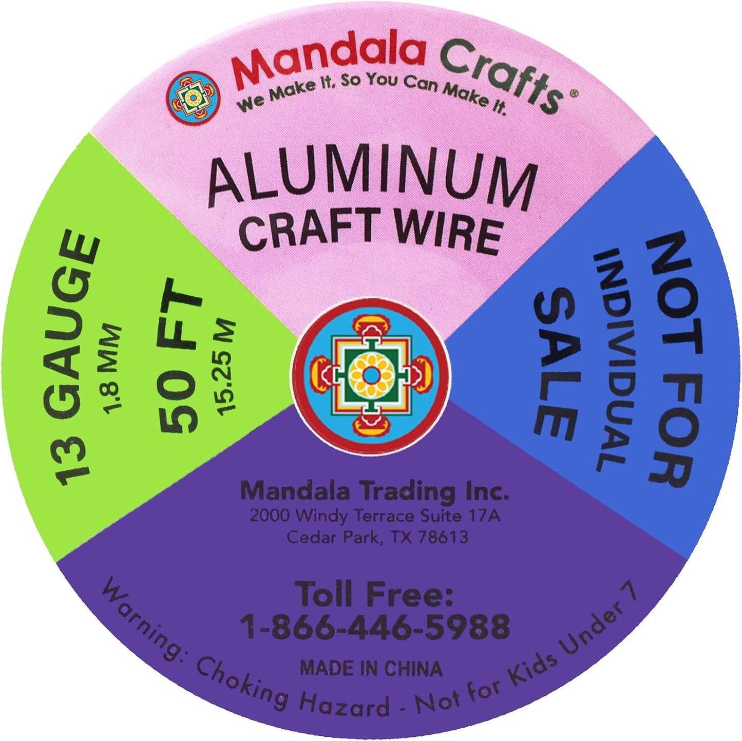 Mandala Crafts 13 Gauge Anodized Aluminum Craft Wire for Jewelry Making - 300 FT Colored Flexible Silver Copper Light Gold Gray Gold Red Wire - Bendable for Bonsai Armature Crafting Sculpting