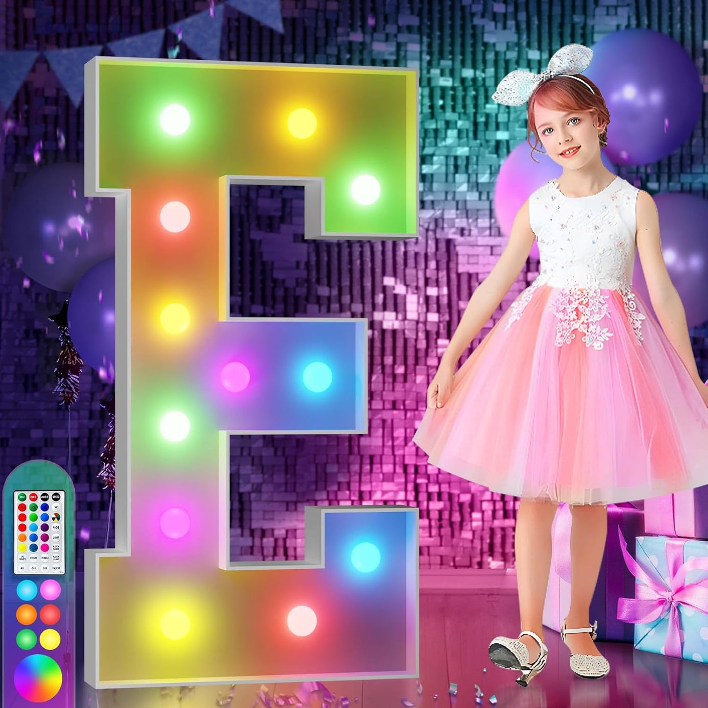 imprsv 4FT Colorful Marquee Light Up Letters E, 18 Colors Light Up Letters Alphabet Sign with Remote, Marry Me Sign, Large Letters for Birthday Engagement Anniversary Wedding Party Decor