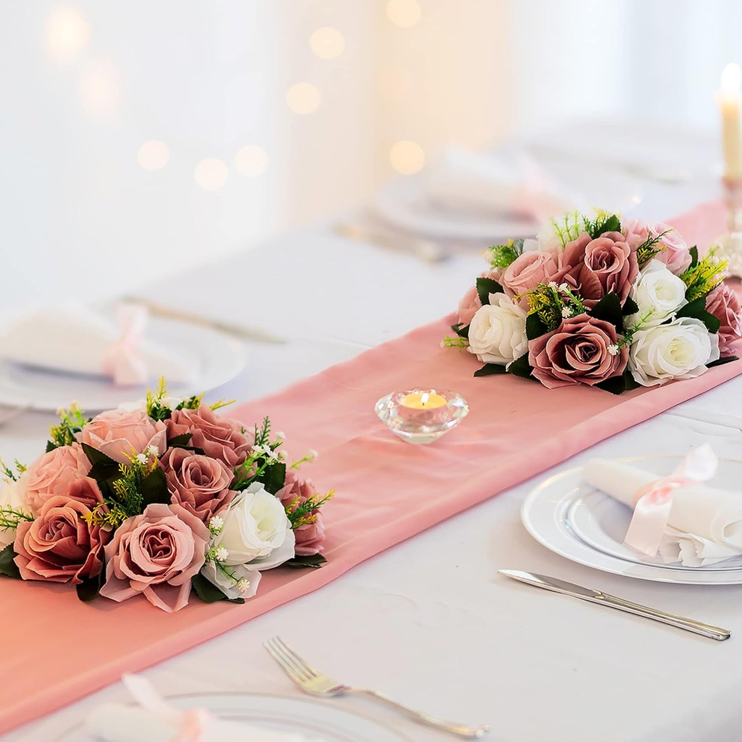 BLOSMON Dusty Rose Flowers Centerpieces: 6 Pcs Pink Roses Artificial Flowers Balls for Wedding Dinning Table - Fake Silk Kissing Floral Arrangement for Home Party Event Decor