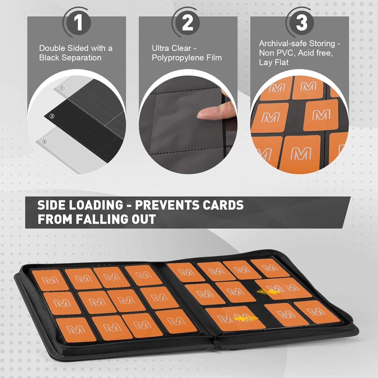 Premium Card Binder 12 Pocket for 720 Pockets Trading Card Binder, PU Zipper Card Collection Album, Sturdy Side-Loading Card Book Holder for MTG, TCG, Game Cards, Sports Cards