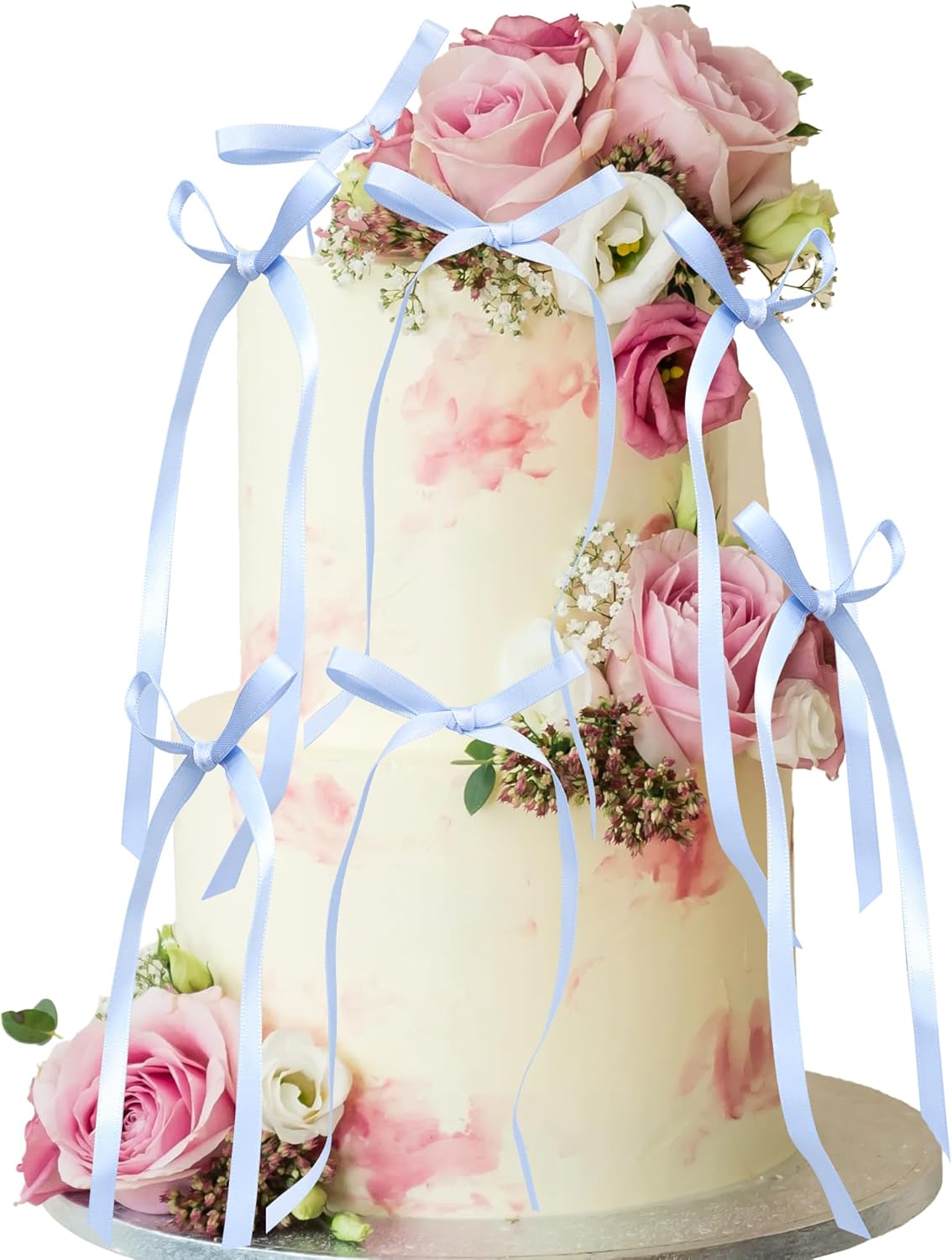 Ephlyn 30Pcs Bow Cupcake Toppers Valentine's Bowknot Ribbons Coquette Bow High Footed Cup Balloon Wall Party Decorations Cake Dessert Picks Birthday Wedding Party Supplies Blue