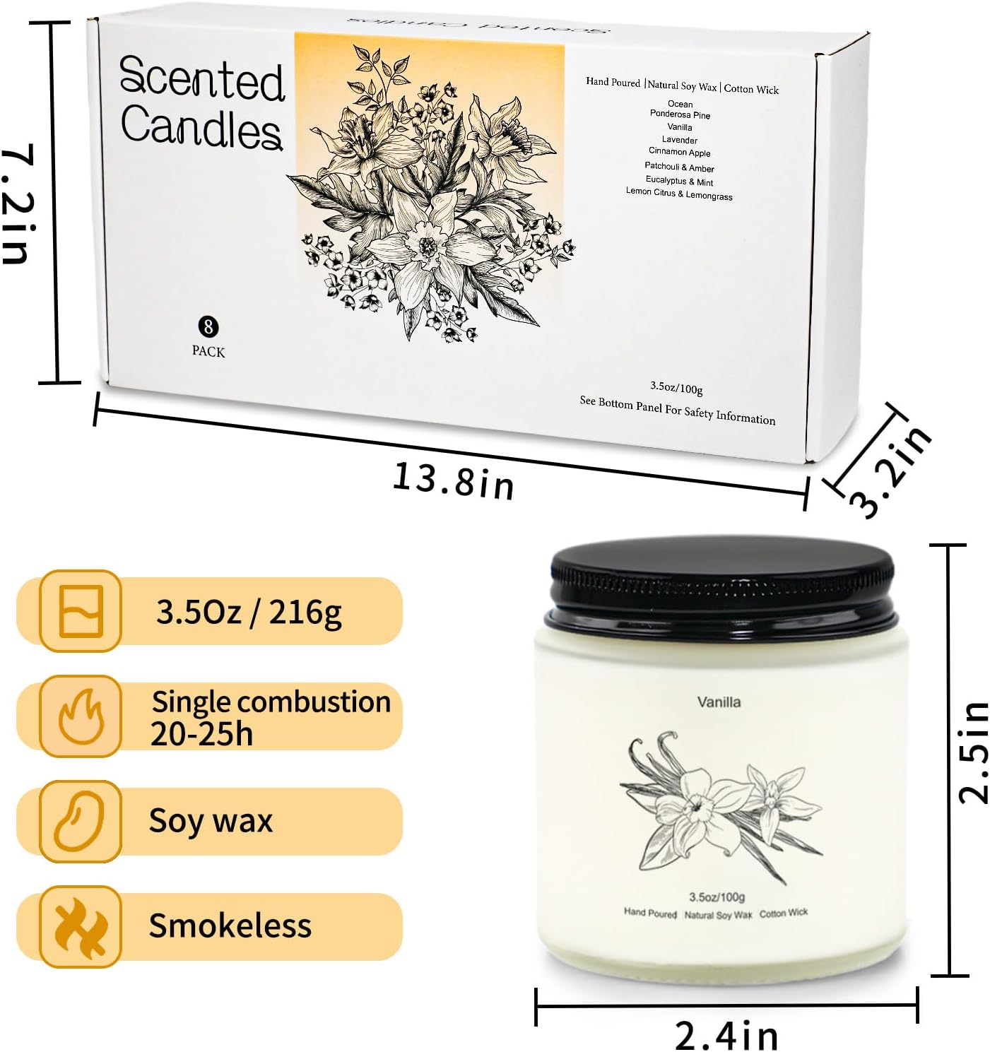 8 Pack Candles for Home Scented, Gifts for Women,Aromatherapy Candle Set for Women, Natural Soy Wax Jar Candles Set, Candle Gifts for Mother's Day, Birthday, Valentine's Day