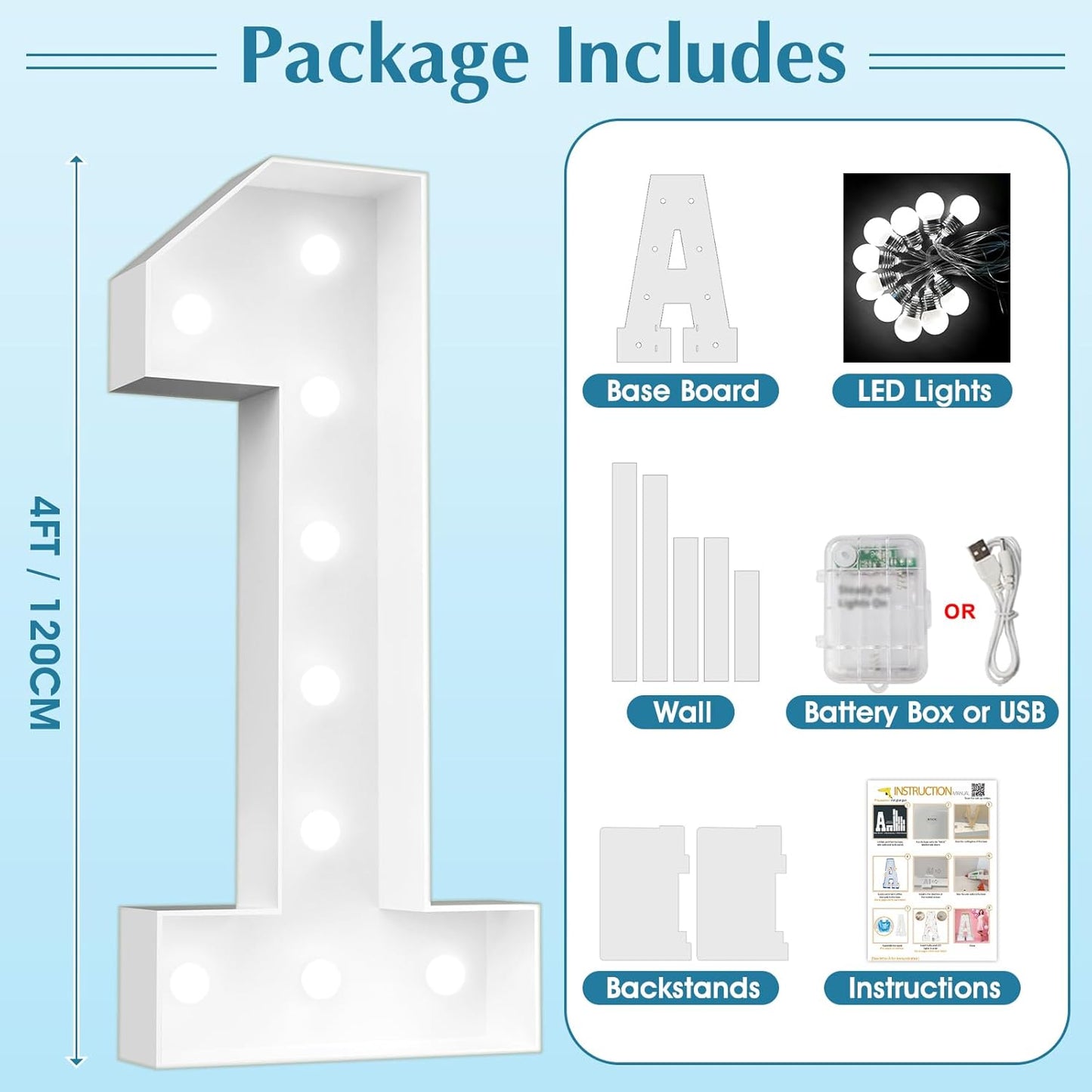 Ledido 4FT Marquee Light Up Numbers, Cool White Light Up Numbers Large Marquee Numbers for Party Decorations,8th 18th Birthday Anniversary Decor, Number 8