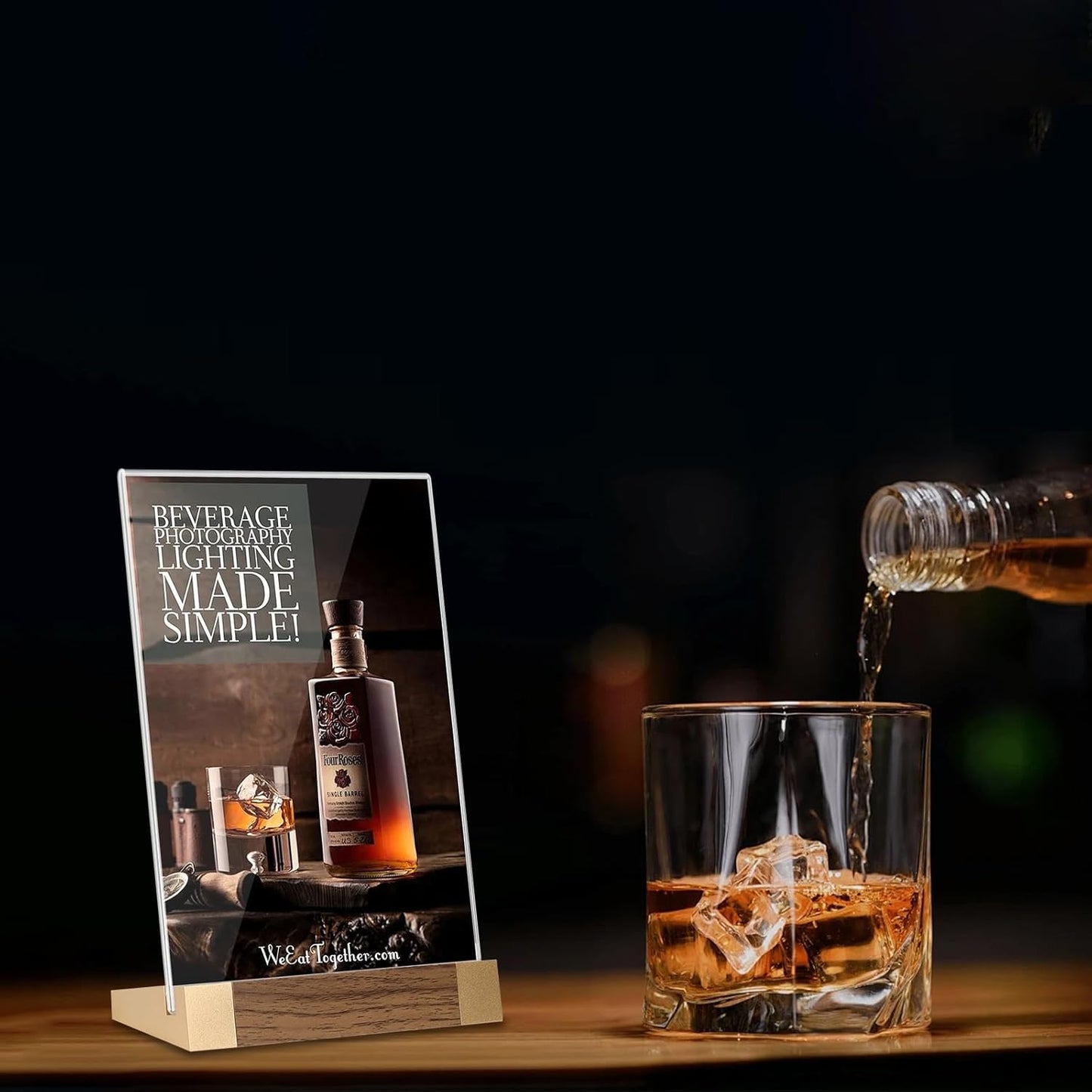 Acrylic Mini Sign Holder 4x6 Inch with Wood-Color Base, Acrylic Tabletop Display Sign Frame Vertical Clear for Store/Coffee Shop/Restaurant Menu Hotel/Office Display Holder, 2 Pack L Shape