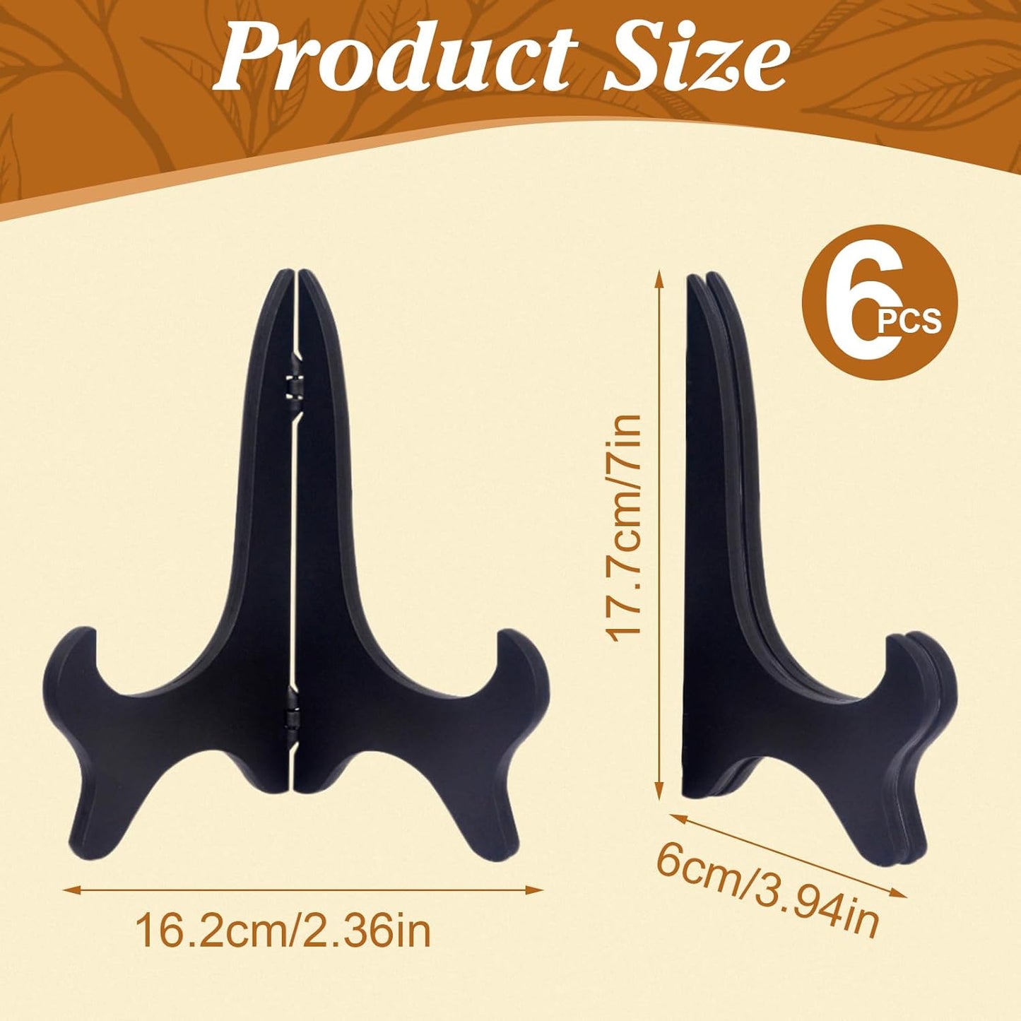 6Pcs 7 Inch Plate Stand, Small Folding Display Easels and Picture Holders for Decorative Picture Frame (Black)