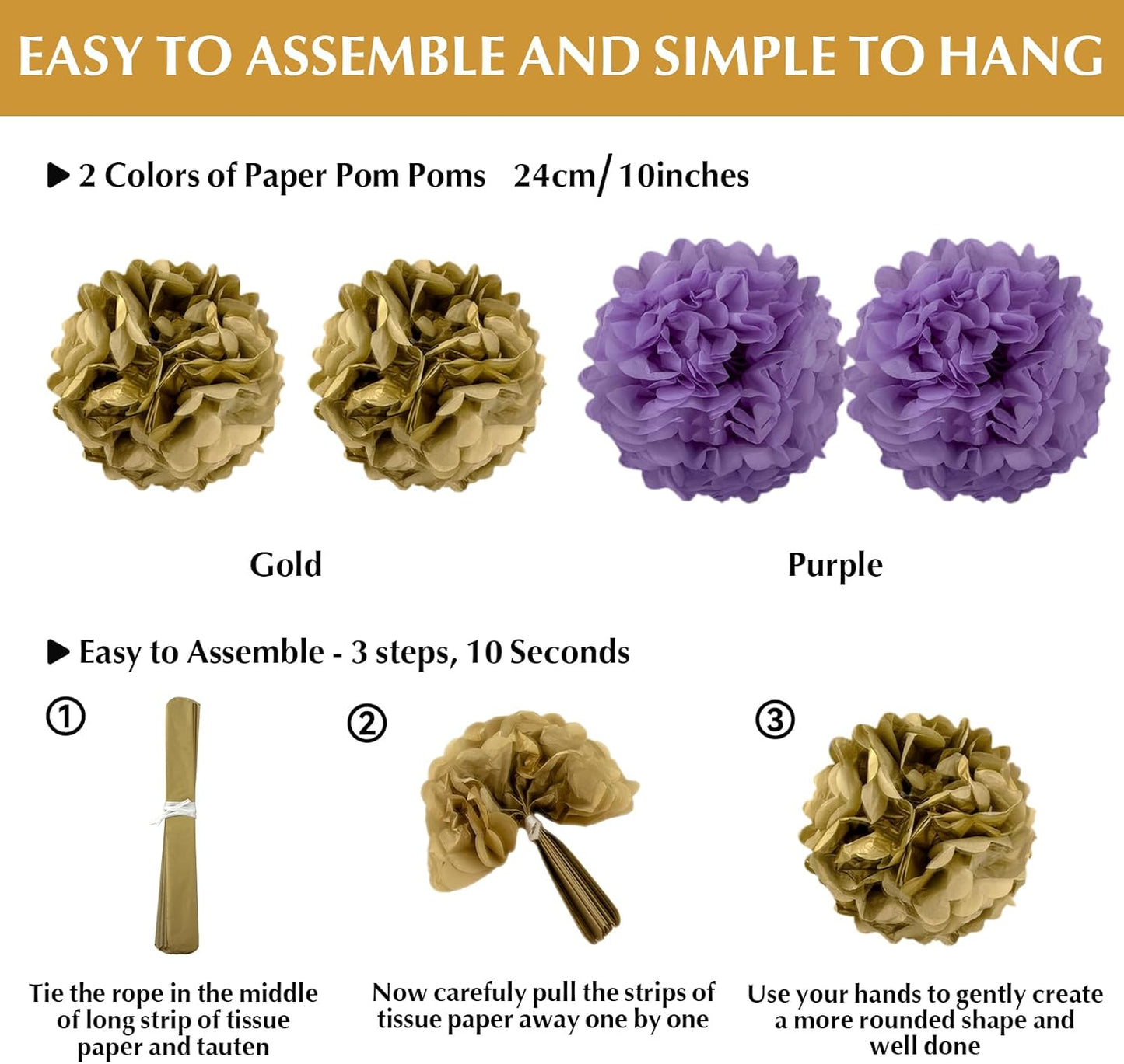 Navy Blue and Gold Happy Birthday Party Decoration 24Pcs Hanging Paper Fans, Pom Poms Flowers Garland String Polka Dot Triangle Bunting Flag Pack Happy Birthday Banner for Boy Birthday Baby Shower