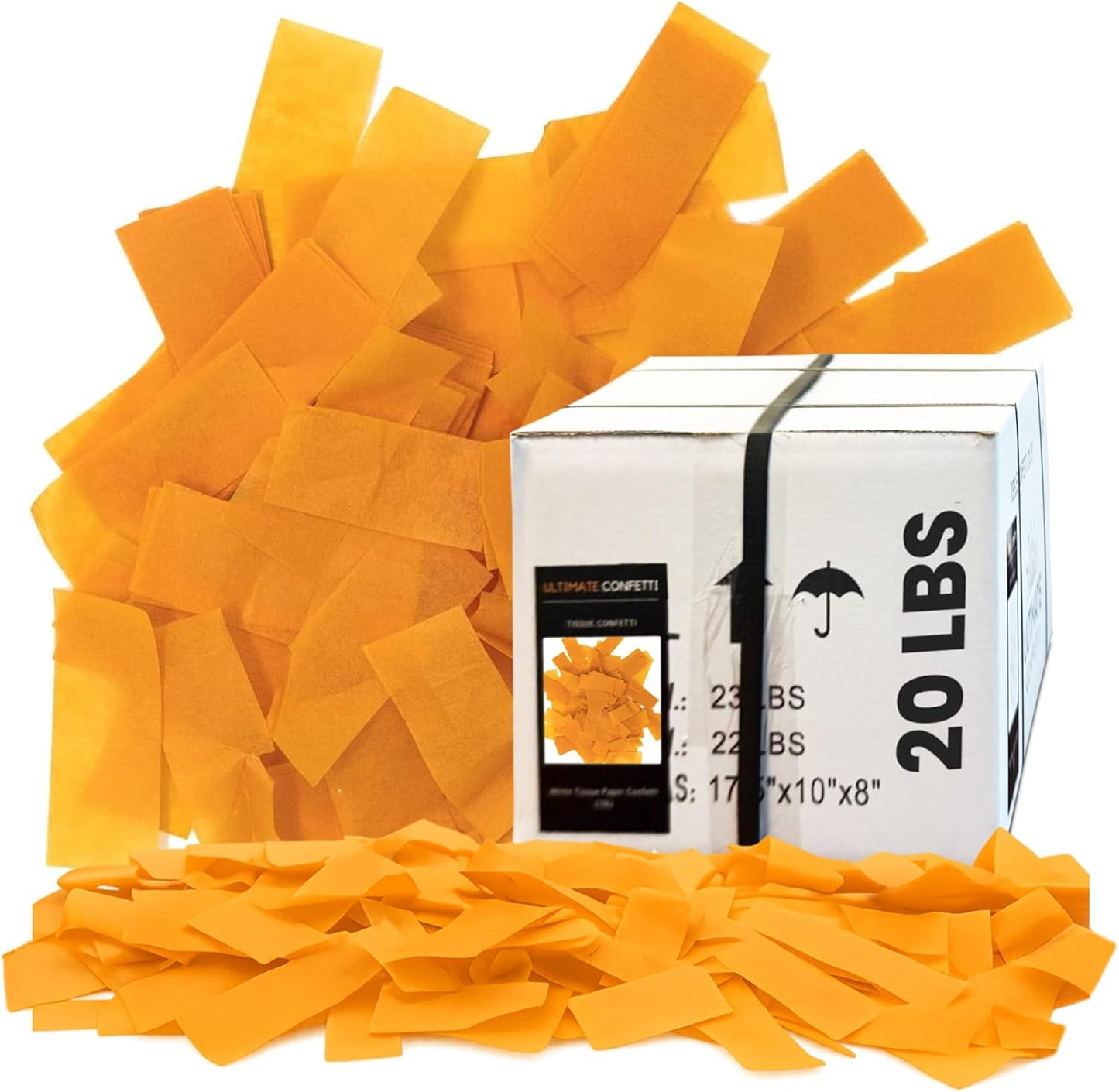 Orange Biodegradable Confetti – Rectangular Fluttering Tissue Paper Confetti for Cannon and Launcher use – Best for Gender Reveal, Parties, Concerts and Weddings - 20 lb, 320 oz