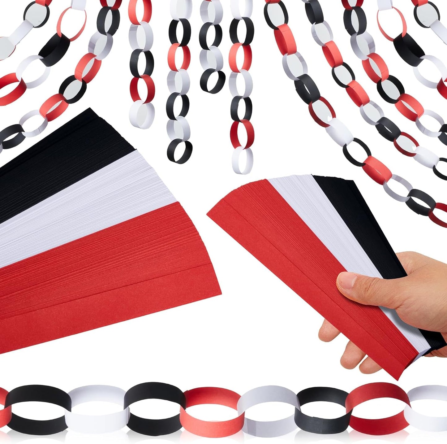 Lincia 600 Sheet Halloween Paper Chain Garland, Construction DIY Crafts Chain Strip for Fall Thanksgiving Party Decor, 1x8 Inch with Double Sided Tape (Red Black)