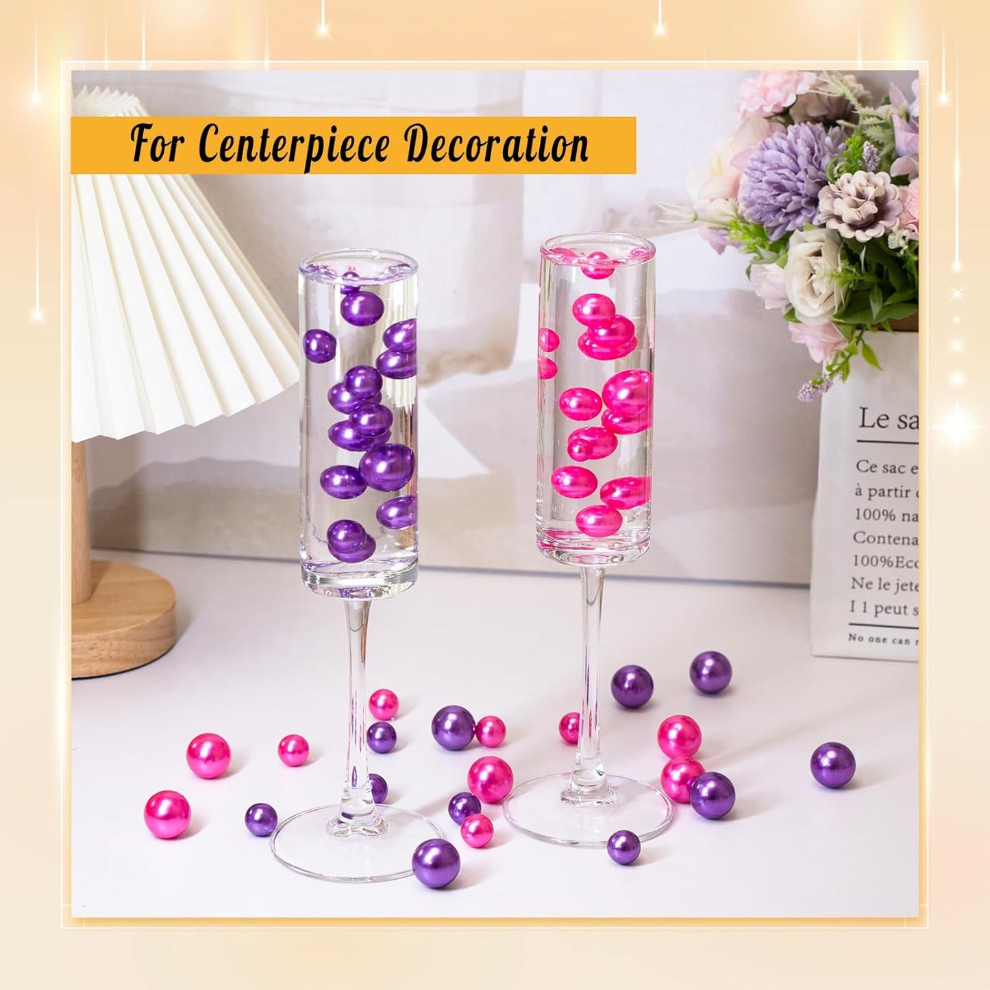 300Pcs Pearl Vase Filler, Rosepink No Hole Faux Pearl Beads for Centerpieces Vases, Candle Centerpieces, Wedding Birthday Party Home Decor 8/10/14/20mm