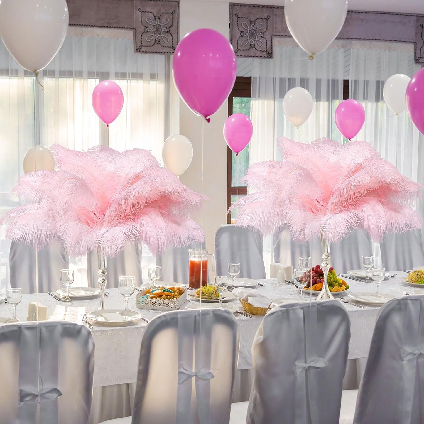 Maitys 90 Pcs Large Natural Ostrich Feathers Bulk 14-16 Inch (35-40cm) 12-14 Inch (30-35cm) 10-12 Inch (25-30cm) Ostrich Feathers Plumes for Centerpieces Wedding(Pink)