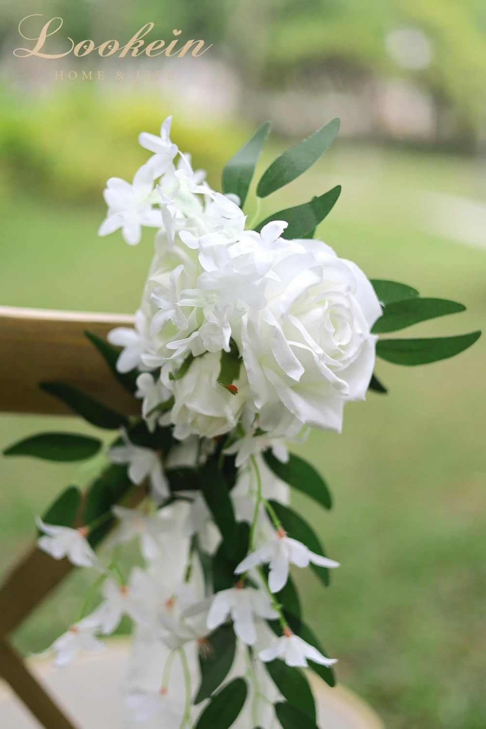 Lookein Set of 8 Pew Flowers for Wedding Ceremony Chair Decorations Bench Decoration Wedding Aisle Chair Decoration, Natural White