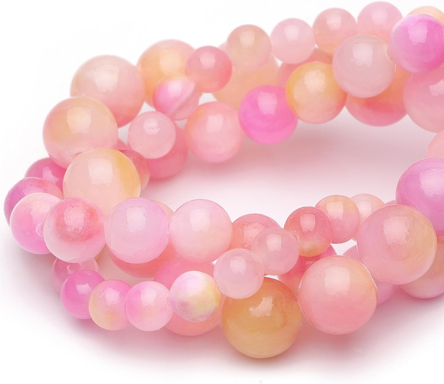 6mm Natural Stone Beads for Jewelry Making,Pink Yellow Jade Polished Smooth Round Gemstone Beads for Bracelet Necklace 15 Inch