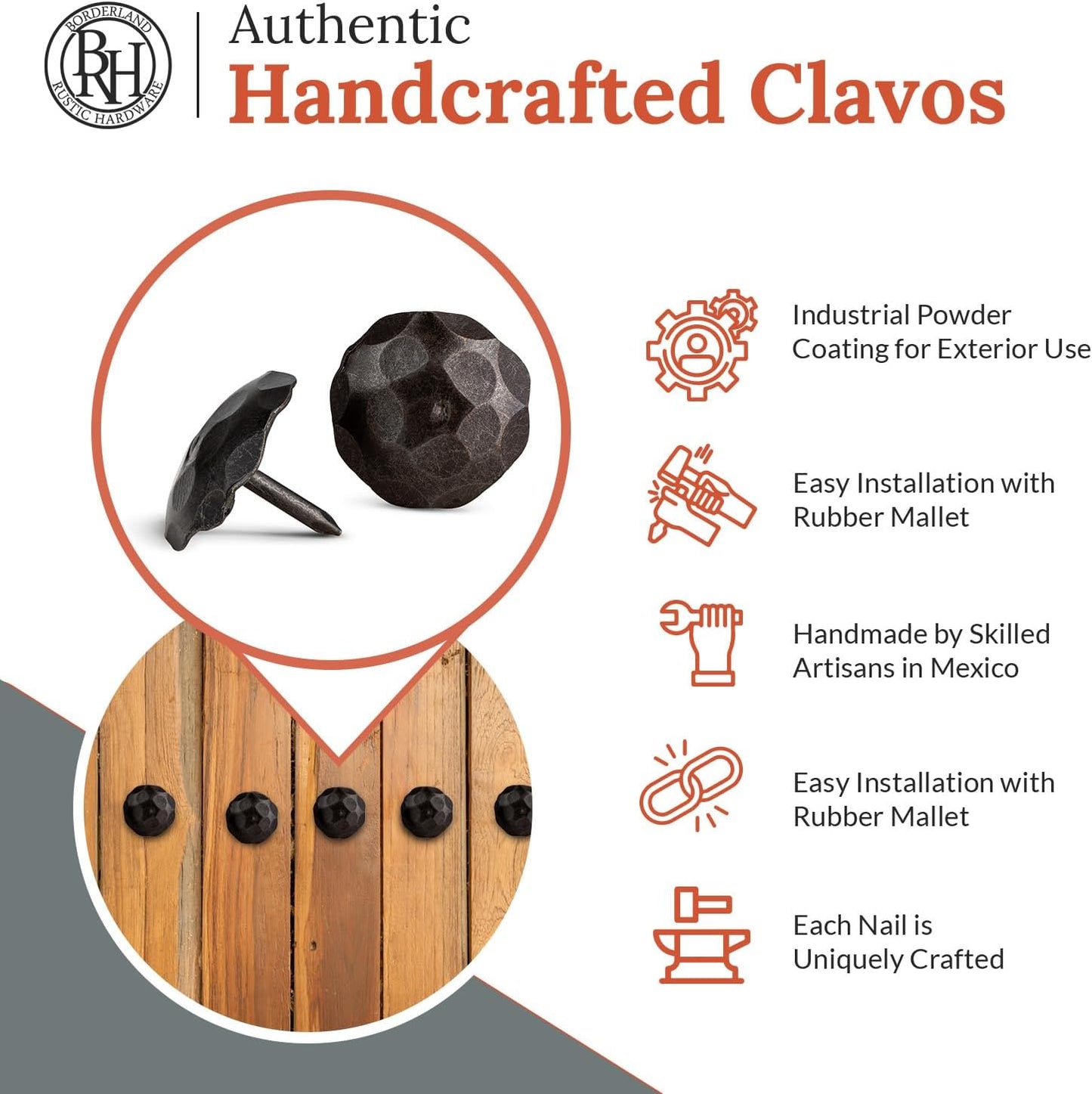 50 Pack 1" Small Round Head Iron Clavos Decorative Nails – Sealed Unfinished – Handmade Rustic Round Fasteners for Farmhouse Shutter, Faux Wood, Barn Door, Shutters, and Gates – Ornamental Wood Accent