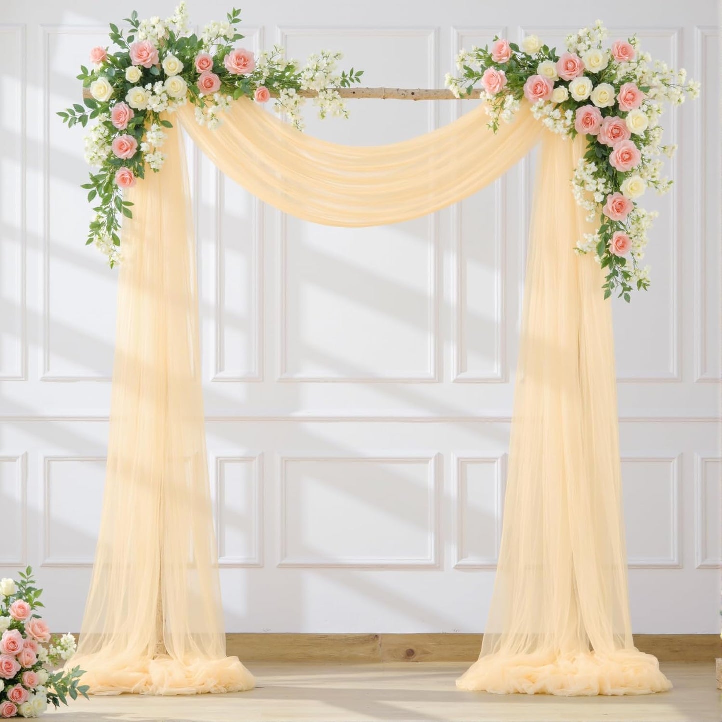 Wedding Arch Draping Fabric Backdrop 2 Panel 60" x 26Ft Champagne Drapes Curtains for Wedding Reception Sheer Tulle Backdrop Curtain for Ceremony Birthday Party Baby Shower Arbor Ceiling Decorations