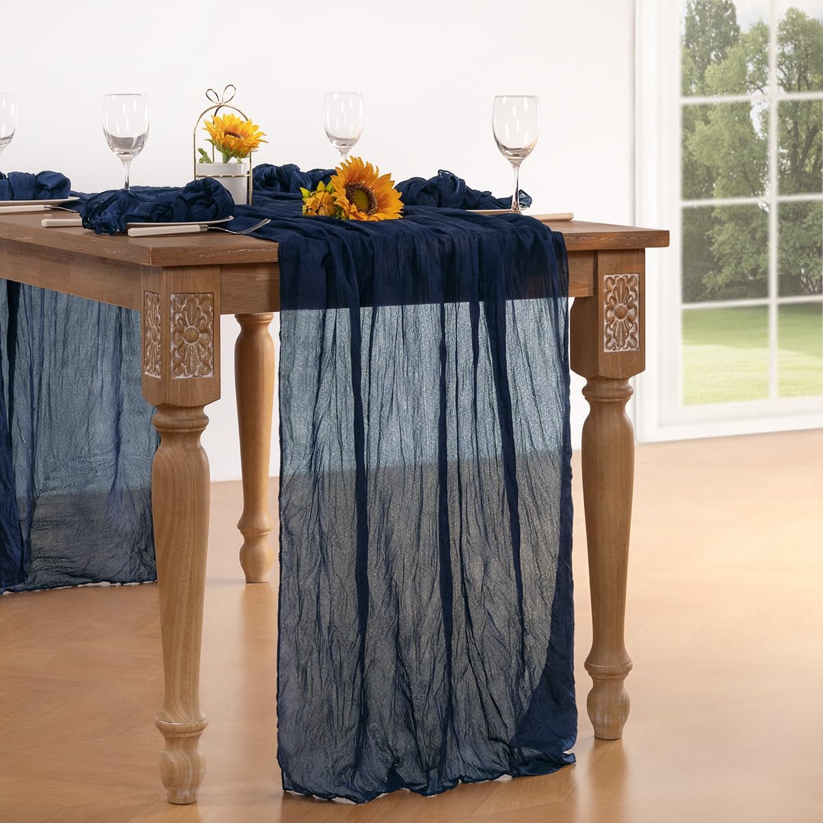 Navy Blue Cheesecloth Table Runner Fall Table Runner Boho Gauze 120 Inches Navy Cheese Cloth Fall Table Decorations for Thanksgiving Wedding Bridal Baby Shower Party Christmas Dinner
