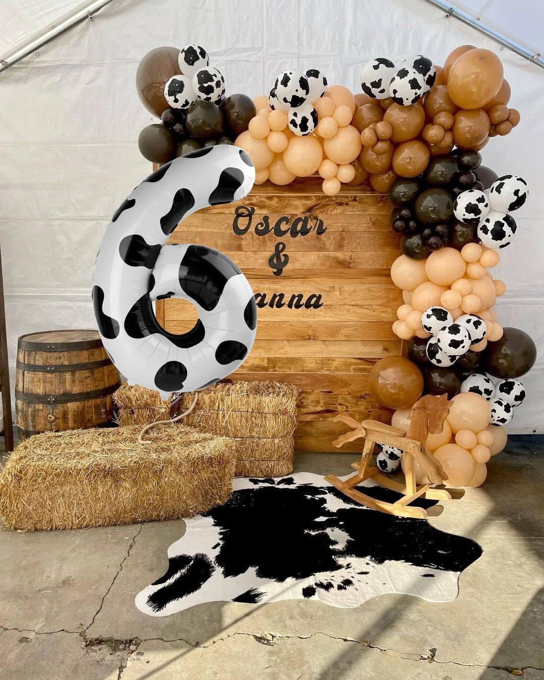 40 Inch Cow Print Mylar Foil Number 6 Birthday Balloon, Digital Balloons for 6 16 Boy Girl Party Decorations Supplies, Big Helium Balloon Numbers for 26 36 46 60 Men Women Anniversary