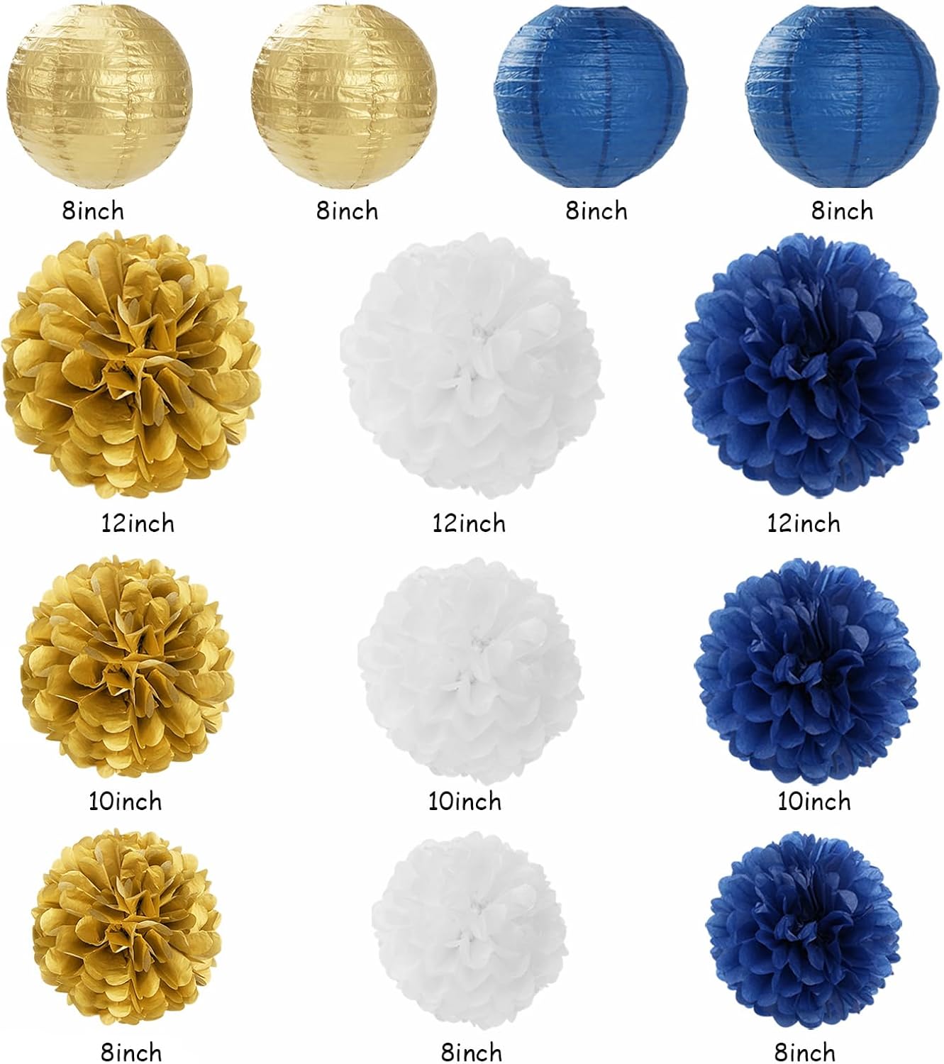 Navy-Blue White Gold Party-Decorations - 20pcs Graduation 2025 Paper Lanterns Fans,Tissue Pom Poms,Honeycomb Ball,Birthday Bridal Celebration Bachelorette Baby Shower Wedding Homecoming Decor Burgleda