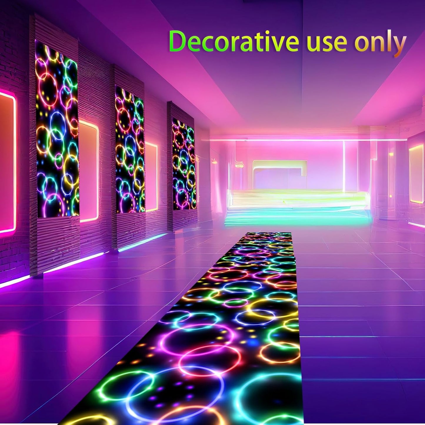 Haull 118 x 39 Inch Neon Light up Dance Floor Glow in The Dark Runner UV Reactive Blacklight Floor Aisle Runner Decor Wall Props for 80s 90s Neon Birthday Party Decorations(Dream Bubble)