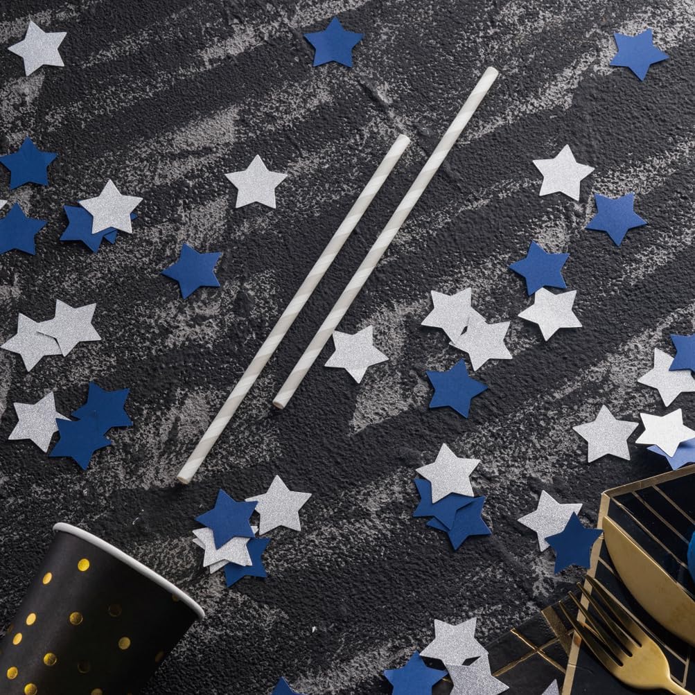 MOWO Blue and Silver Star Confetti Table Decoration for Birthday Graduation Winter Retirement Bachelor Theme Party,1.2 inch in Diameter,200 Counts