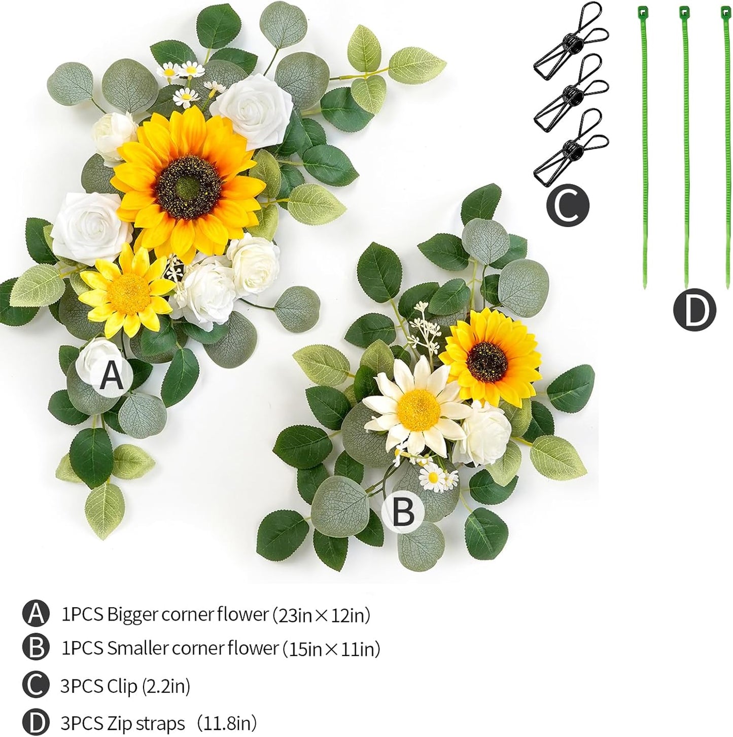 WEIERYUE(Pack of 2 Artificial Flowers Decorations,Artificial Arch Backdrop Garlandfor Ceremony Party Reception Entrance Welcome Easel Door Floral Decor Wall Home Entryway Outdoor(Sunflower)