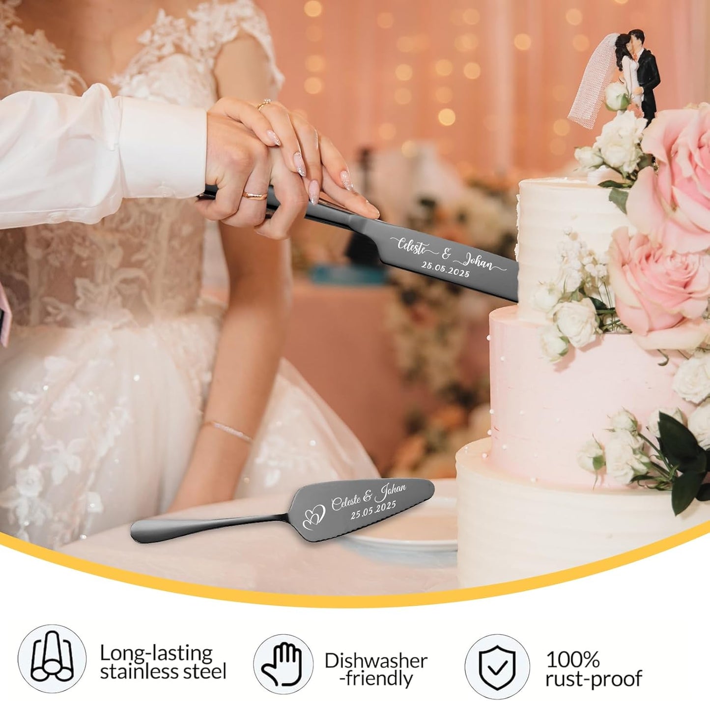 Personalized Wedding Cake Knife and Server Set Stainless Steel Cake Cutter Server Engraved Cake Cutting Set for Wedding Anniversary Engagement Birthday Gifts