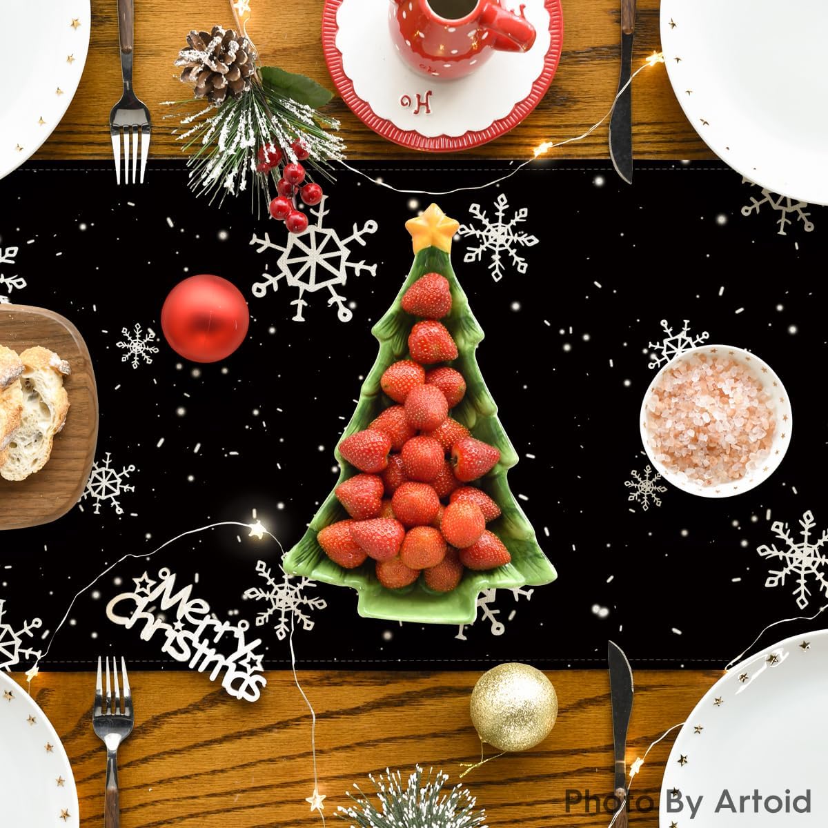 Artoid Mode Black Snowman Snowflake Let it Snow Winter Table Runner, Christmas Kitchen Dining Table Decoration for Home Party Decor 13x48 Inch