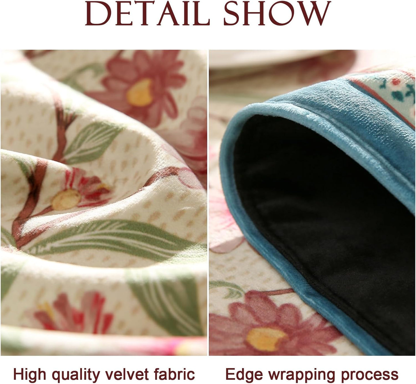 patdrea Designer French Elegant Wild Flowers Velvet Table Runner 102 Inch Long, Beige Pink Floral Table Mat, Decoration for Kitchen Dining Coffee Table Cabinet Banquet Thanksgiving,12"*102"