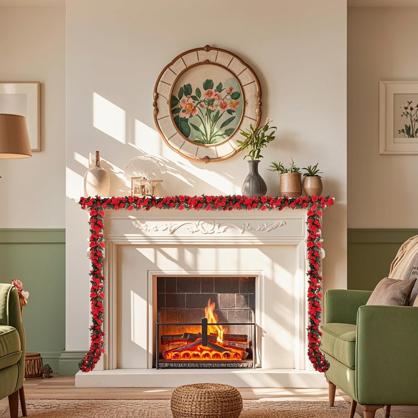 5 Pcs 41FT Flower Garland, Artificial Rose Garland Flowers Plants Fake Flower Hanging Rose Ivy, Birthday Party Valentine's Day Wedding Wall Arch Decor（Red）