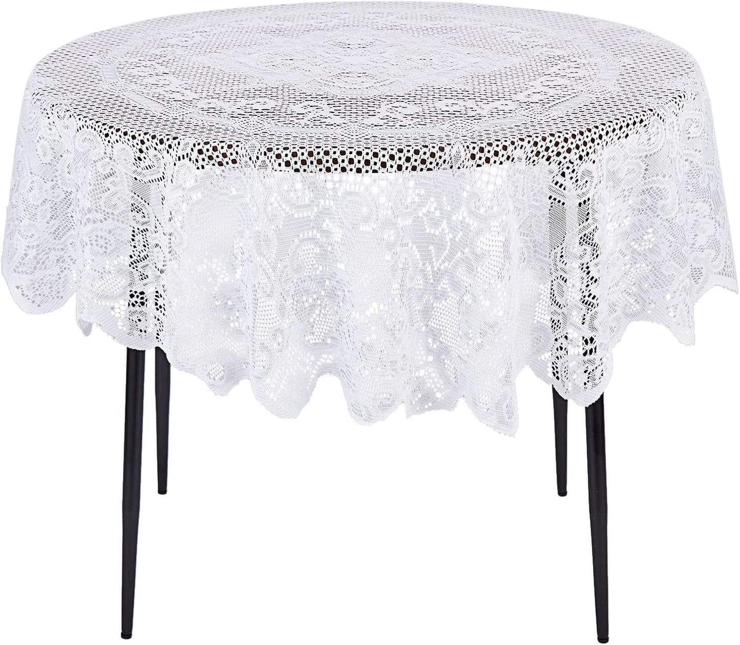 Juvale Round Lace Tablecloth - 59-Inch White Polyester - Scalloped Edge Circle Tablecloth with Floral Overlay & Vintage Decor for Wedding Receptions & Home
