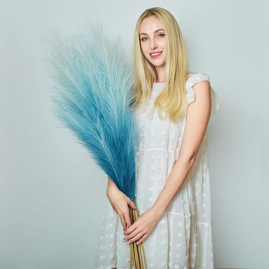 Faux Pampas Grass Decor, 6 Stems Artificial Pampas Grass - 43 inch Tall Pompass Grass Large Pompous Boho Flower Arrangement Home Decor for Room Wedding Party