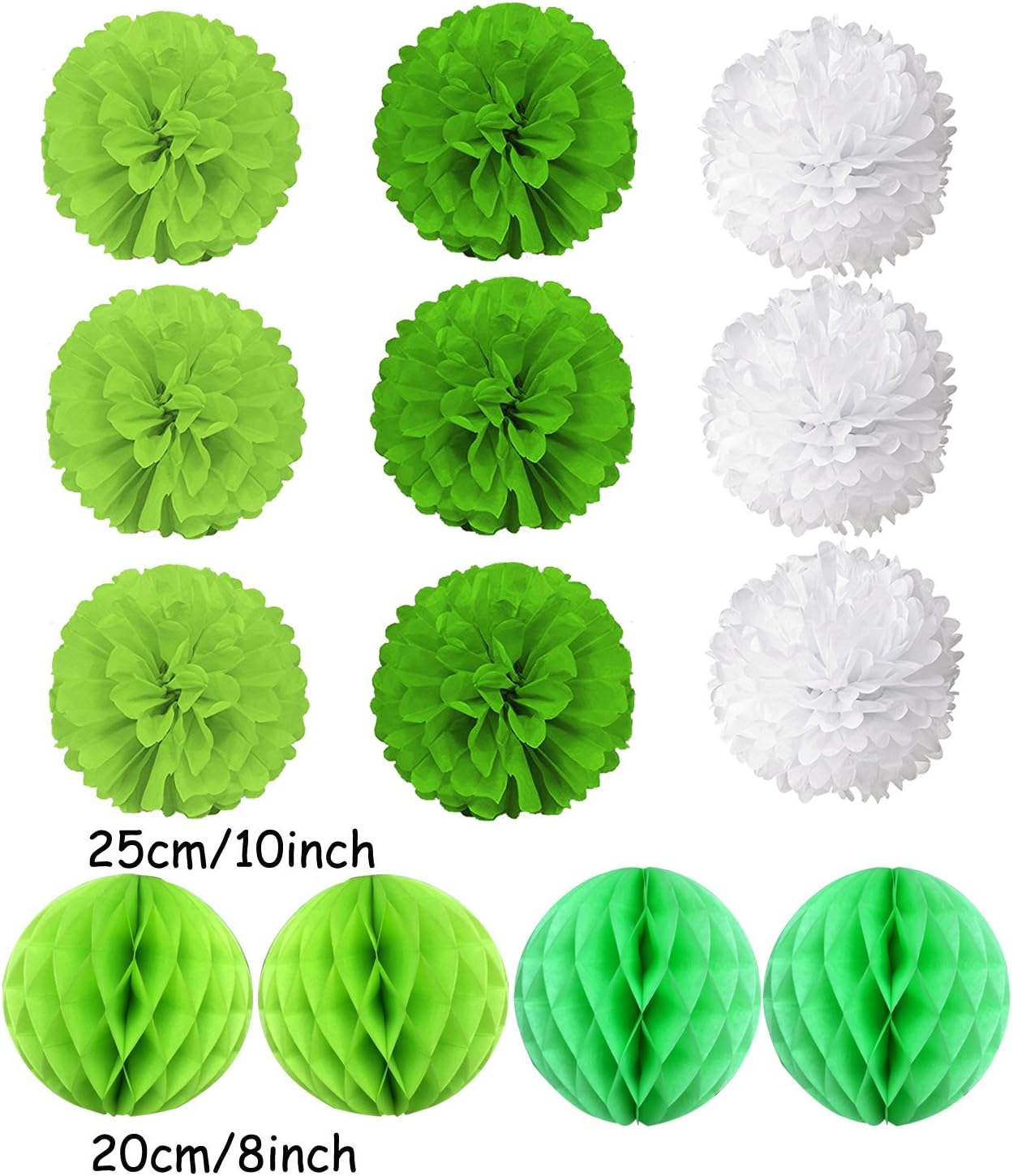 Hanging Paper Fan Set, Tissue Paper Pom Poms Flower Fan and Honeycomb Balls for Birthday Baby Shower Wedding Festival Decorations - Green