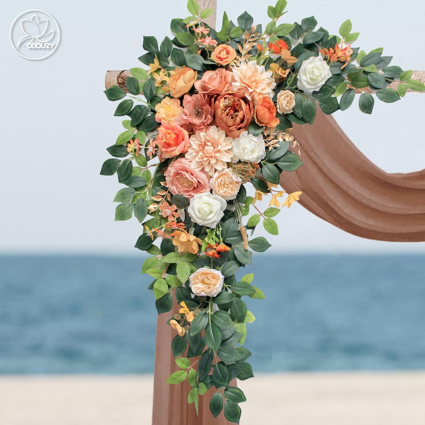 Wedding Arch Flowers Kit,Artificial Flower Arch Decor (Set of 3),2pcs Artificial Flower Arrangement with 1pc Sheer Drape for Wedding Decor Reception Backdrop Floral Decorations (Autumn Orange)