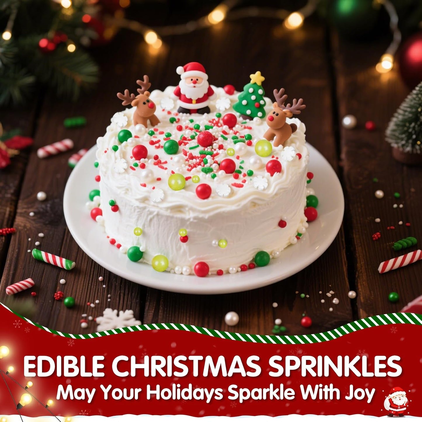 Christmas Snowy Night Sprinkles for Cake Decorating,130g White Snowflake and Red White Green Pearls and Jimmies Mix,Edible Sugar Holiday sprinkle for Cupcake Toppers, Cookie, Ice Cream Decorations Christmas Party