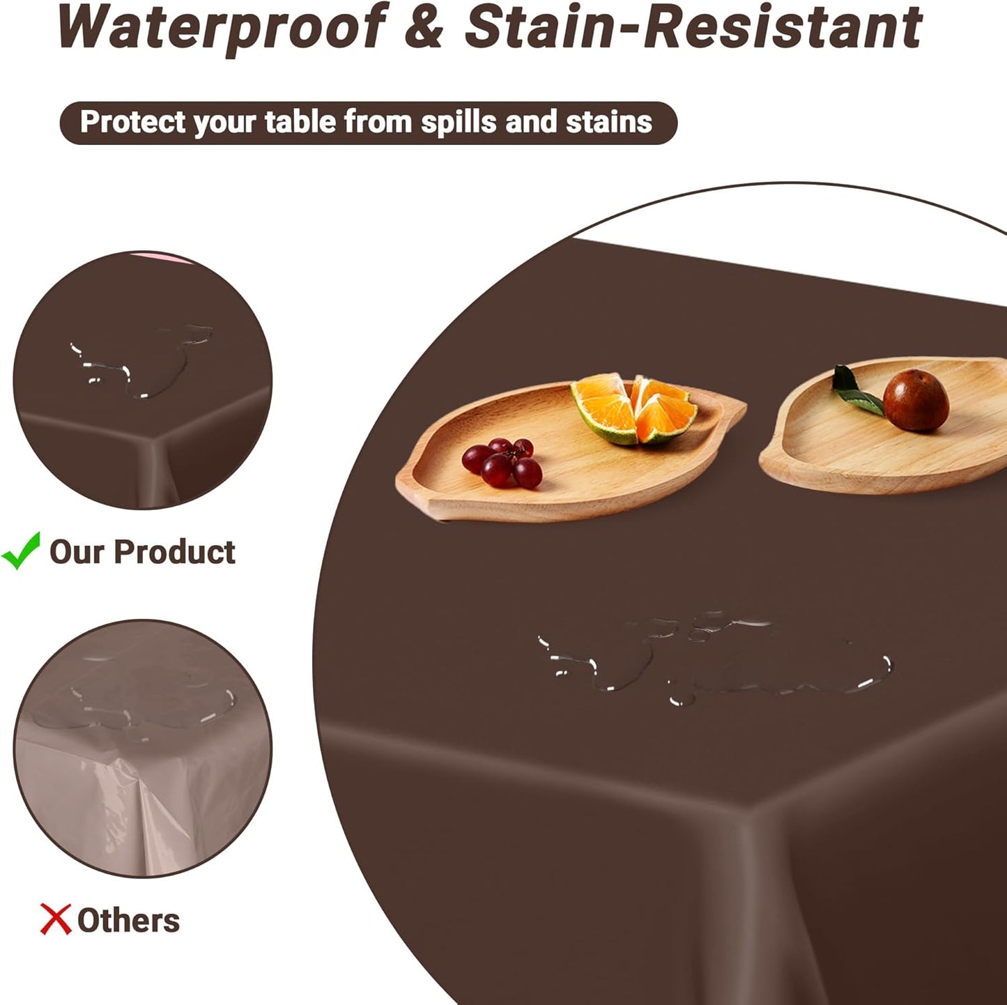 QZYL 4 PCS Plastic Table Cover, 54x108 Inches Waterproof Table Cover, Multiple Colors Brown Rectangle Tablecloth, Disposable Table Cloth for Camping, Anniversary, Picnic and Party Decorations