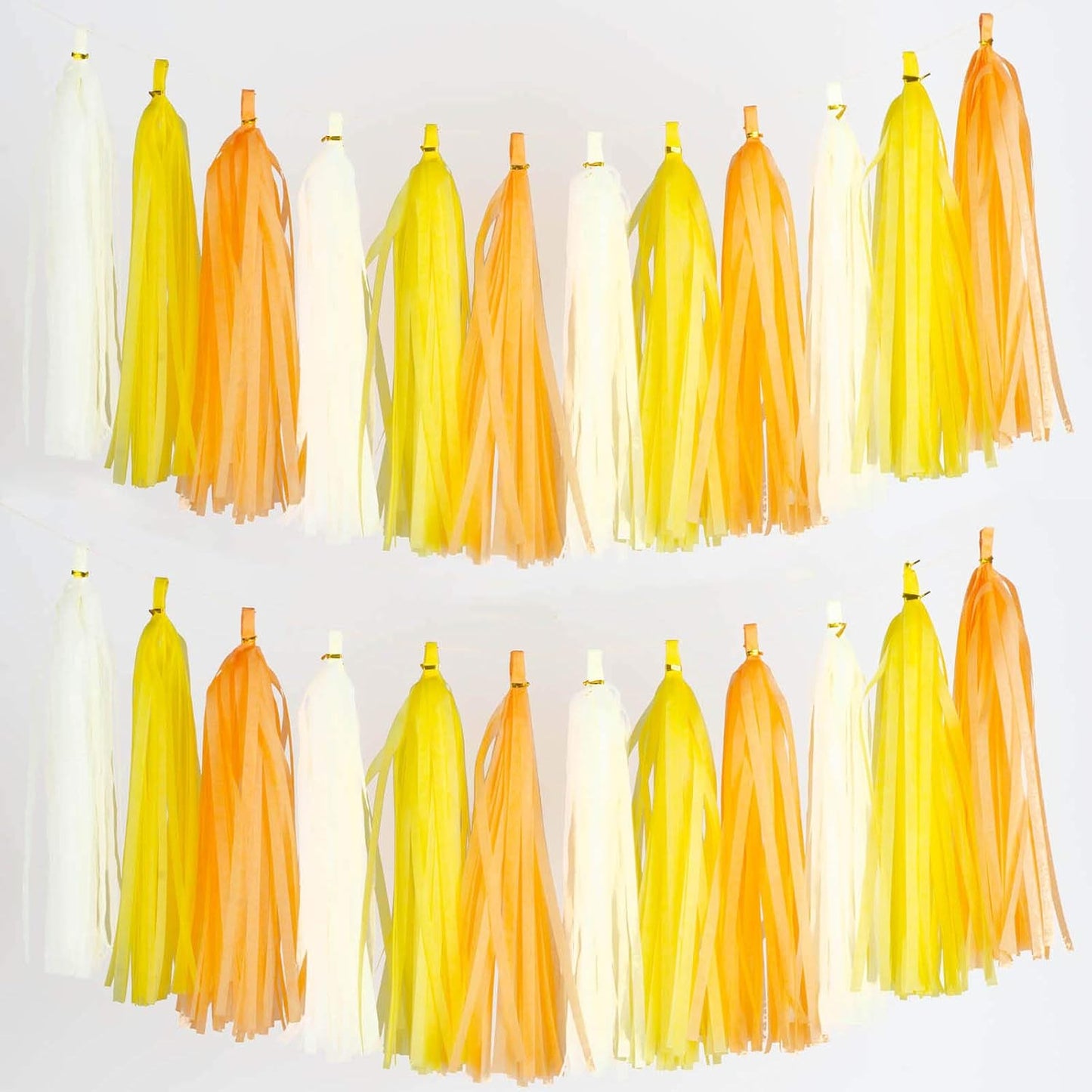 Aimto 30pcs Beige,Yellow and Orange Shiny Tassel Garland Banner Tissue Paper Tassels for Party Decorations