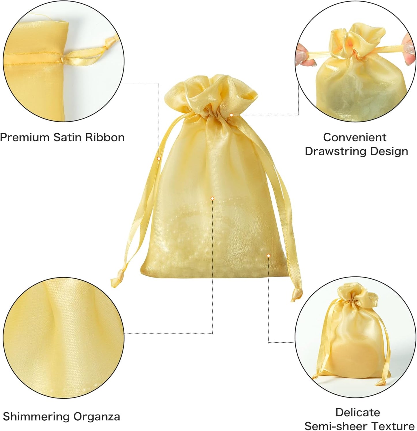 QIANF 20 Pcs Gold Small Organza Bags 3X4 inch for Wedding Favors with Drawstring, Mini Mesh Gift Bags Jewelry Pouch for Candy Bridal Shower Party Favor Baby Shower Christmas