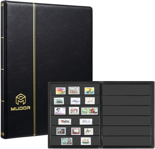 MUDOR Stamp Collecting Album, 6 Rows Pockets Stamp Book for Collectors, 10 Sheets Stamp Stockbook