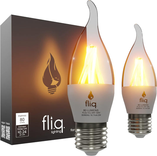 Fliq | LED Flame Light Bulb | 2 Pack | 2W | 4 Modes | Flickering Flame Bulb | 2023 Release | (Standard Clear E26)
