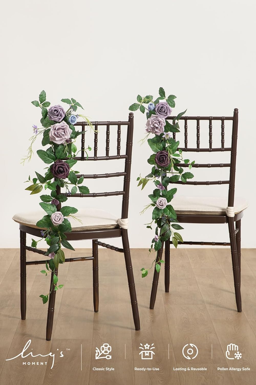 Ling's moment 10pcs Wedding Chair Decorations Aisle Floral Swag Artificial Pew Flowers Hanging Provence Blue & Purple for Ceremony Reception Church Rose Floral Faux Arrangement Party Outdoor Decor
