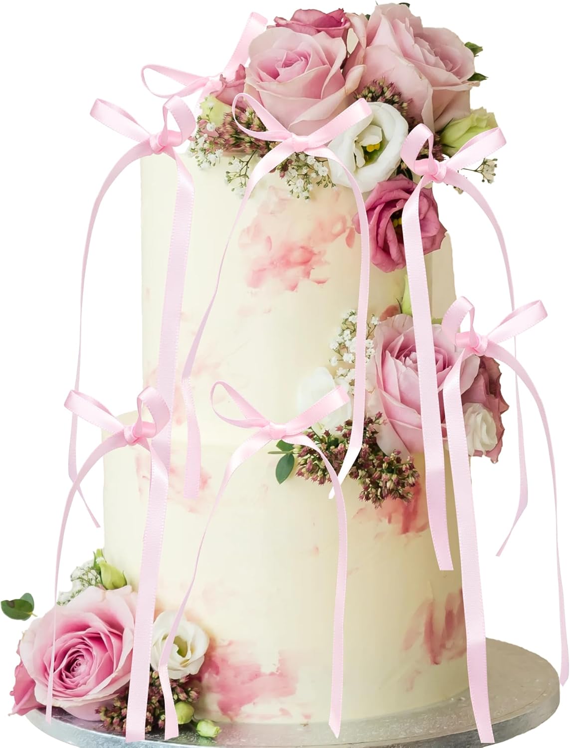 Ephlyn 30Pcs Bow Cupcake Toppers Valentine's Bowknot Ribbons Coquette Bow High Footed Cup Balloon Wall Party Decorations Cake Dessert Picks Birthday Wedding Party Supplies Pink