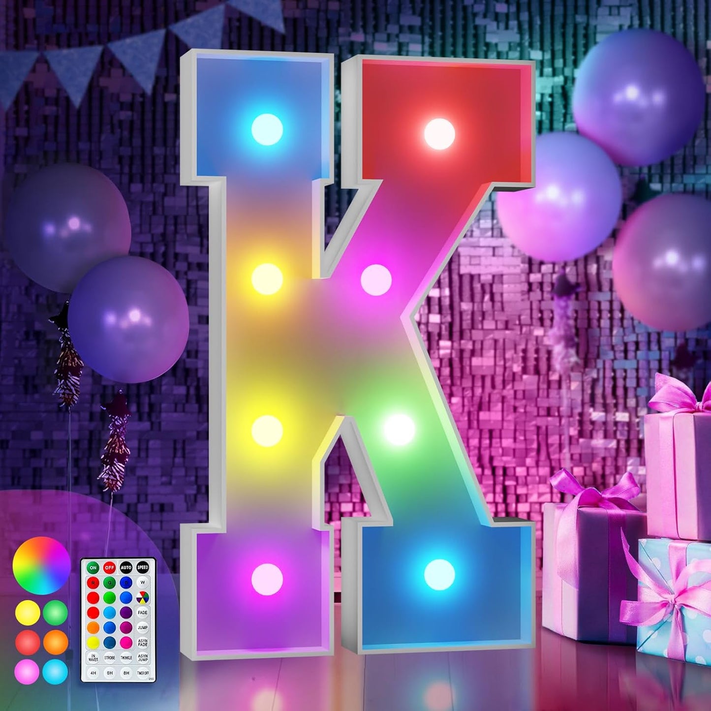 imprsv 3FT Colorful Marquee Light Up Letters K, 18 Colors Large Light up Letters Alphabet Sign with Remote, Big Marry Me Sign, Birthday Party Decorations Baby Shower Anniversary Wedding Decoration